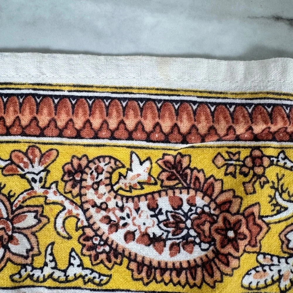 Set of 4 Vintage Williams-Sonoma Cotton Napkins Yellow Brown Paisley Boho Groovy